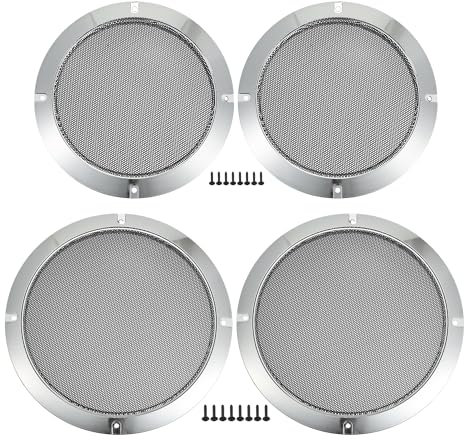 X AUTOHAUX Universal 6.5 8 Car Speaker Grills Cover Mesh Round Audio Subwoofer Guard with Mounting Screws Iron Plated Silver Tone - Pack of 4