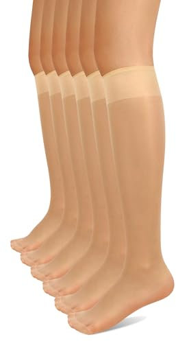 Loiluliy 6 Paar Kniestrümpfe Damen 15 DEN Nylonstrümpfe Damen Ultra Transparente Nylonstrümpfe Reißfest Druckfreier Nylon Socken Seidig Glänzend Fein Feinstrümpfe