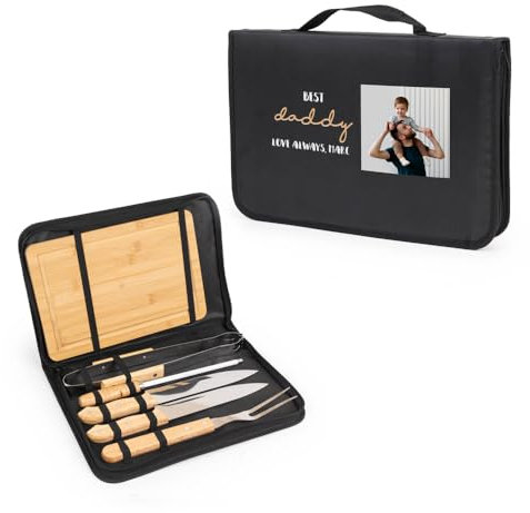 Wanapix | Kit Barbecue Personnalisé | Fête de Pères | Ustensiles BBQ | Malette Contient 6 Accessoires Barbecue | Cadeau Homme Anniversaire | Best Dad