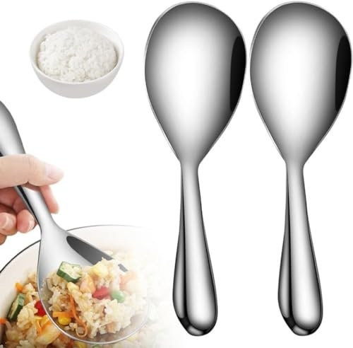 2Pcs Upgraded Thickened Stainless Steel Non-Stick Rice Spoon, 304 Stainless Steel Rice Spatula Wear-Resistant Rice Paddle Rice Scooper, Non Stick Heat Resistant Kitchen Works For Rice