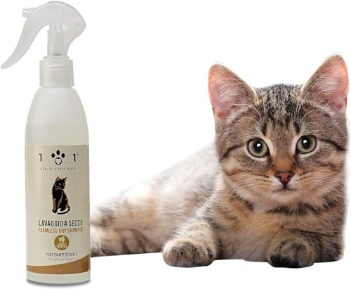 Natürliches und pflanzliches Trockenshampoo für Katzen, ohne Wasser oder Ausspülen – für eine effektive chemische Reinigung, Linie 101 (100 ml)