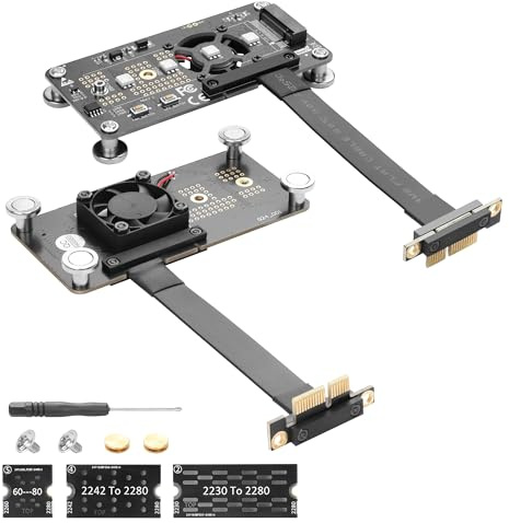 CERRXIAN M.2 NVME M-key SSD zu PCI-E 1X Verlängerungskabel mit Kühllüfter und automatischer Verfärbung LED, unterstützt 2230/2242/2260/2280 M.2 NGFF NVME (X1) SSD
