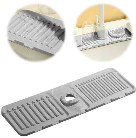 LilyAbeille Wasserhahn Spritzschutz Wasserhahnmatte für Küchenspüle Weiches Silikonmaterial, Leicht zu Reinigen,Einstellbares Kaliber (Grau)