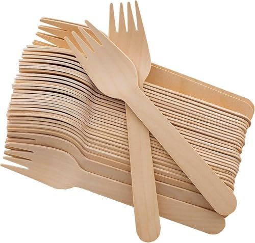 aaksh 555 100pcs Strong Disposable Wooden SPORKS (2 in 1 Spoon + Fork) Biodegradable Eco-Friendly 100% Birch Wood Sporks Ideal for All Occassions School Work Home Picnic BBQ Business Event All Party