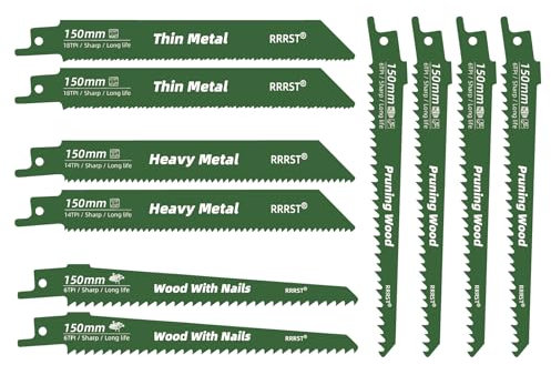 RRRST Set di 10 Lame per Sega Universale per Taglio di Legno e Metallo, 4 Tipi Diversi di 150mm Lame per Sega Con Custodia Rrganizzativa, Facile e Durevole