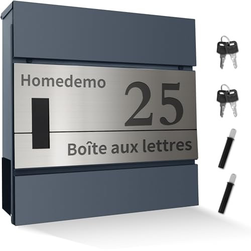 HOMEDEMO Briefkasten Anthrazit mit Zeitungsfach, Postkasten personalisiert, briefkästen mit Namensschild, Wandbriefkasten mit Hausnummer, 2 Dämpfer, 4 Schlüssel