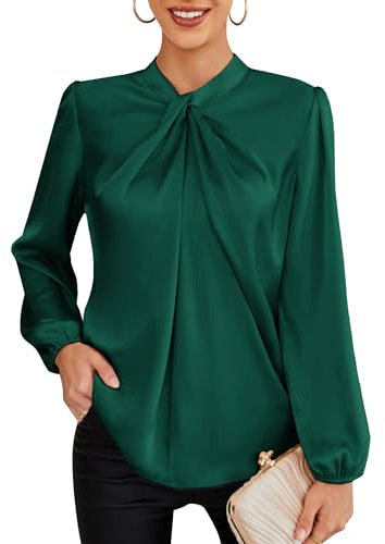 Womens Tops Loose Fit Long Lantern Sleeve Leisure Daily Shirt Elegant Wedding Guest Blouse Dark Green M