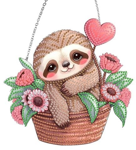 CXINLky DIY Diamond Art Painting Anhänger mit Kette, Diamant Painting Kreative Tier Fensterbilder, Diamond Malerei Wandbehang Kits für Fenster Wand Eingang Garten Decor-01-Faultier