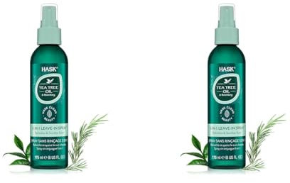 HASK Tea Tree Oil 5-in-1 Leave-In Conditioner, Soothing and Restoring for All Hair Types, colour safe, gluten-free, sulfate-free, paraben-free - 1 175mL Bottle (Pack of 2)