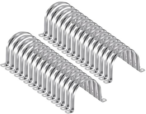 sourcing map 30pcs 3 1/8 Inch 80mm Conduit Clamps, M80 U Tube Pipe Clamp, Stainless Steel Rigid Pipe Strap, U Shaped Bracket with Two Hole for Pipe Tube Hose Wire Cord Fixing