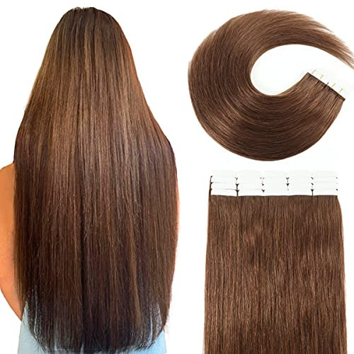 VINBAO Braun Tape in Extensions Echthaar Schokolade Braun 20 Stück 50 Gramm 45cm Haarverlängerung Echthaar Tape Remy Menschliches Haar Seiden Glatt Tape in 18 Zoll #4