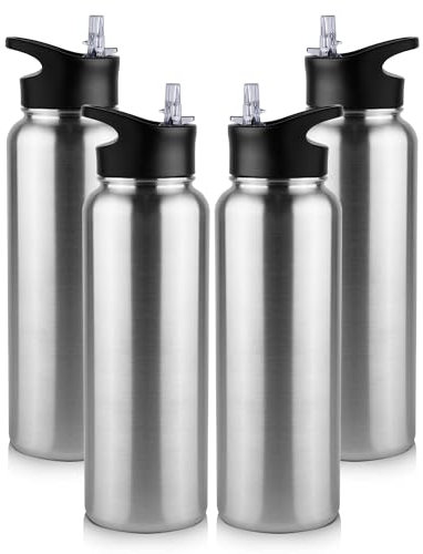 UMBFUN Edelstahl Trinkflasche - 1.2L - mit Strohhalm,Auslaufsicher,Kohlensäure Geeignet,BPA frei Thermosflasche(+2 Deckel)Vakuum Doppelwandisolierung für Sport,Reisen,Camping,Schule,Fahrrad,(4er Set)