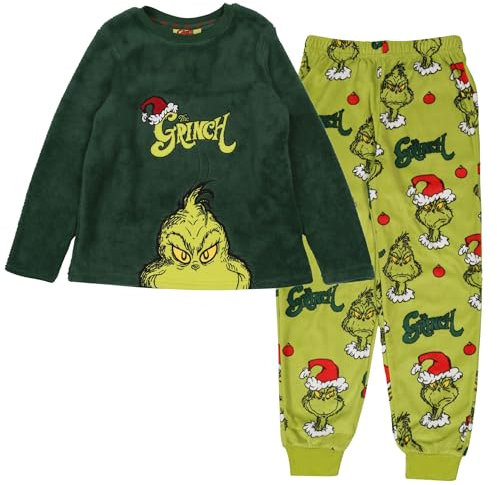 The Grinch Pigiama per Bambini in Pile Verde, Caldo, a Maniche Lunghe, Festivo (IT, Numero, 92, Regular, Standard, Verde)