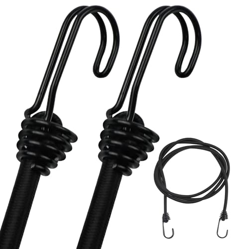 DRERIO 2 m Lange Spanngummi mit Haken - 2 Stück, Schwarz 8 mm | Robuste Haken, hohe Zugkraft, für Fahrrad, Auto, Wohnwagen, Gepäck – langlebig