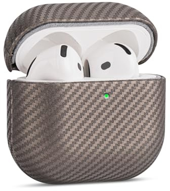 Haobobro Carbon-Look Ledercase für AirPods 4. Generation Leder Hülle | Handgefertigt AirPods 4 Lederhülle - Stoßfest Air Pods 4 Leder case - Top Grain Leather Schutzhülle, Titan Wüstensand