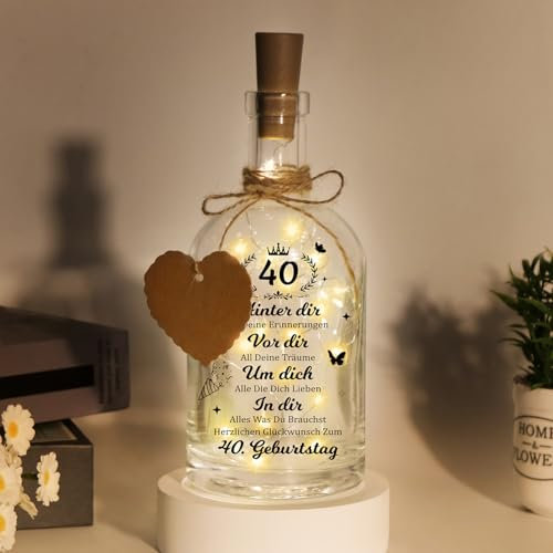 40th Birthday Money Gifts Woman Man Large LED Bottle Light 17.5 cm Birthday Illuminated Bottle 40th Birthday Gift Decoration Light for Birthday Wedding Christmas Gift Ideas