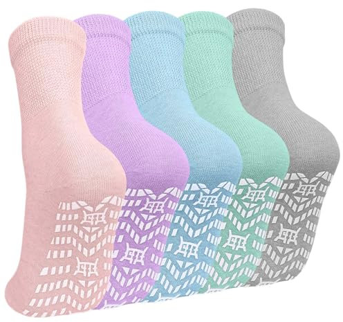 ZAKASA Rutschfeste Damen Antirutsch Socken: ABS Socken Frauen Ohne Gummibund Anti Rutsch Socken mit Noppen EU 39-42 Mischfarbe 5 Paar