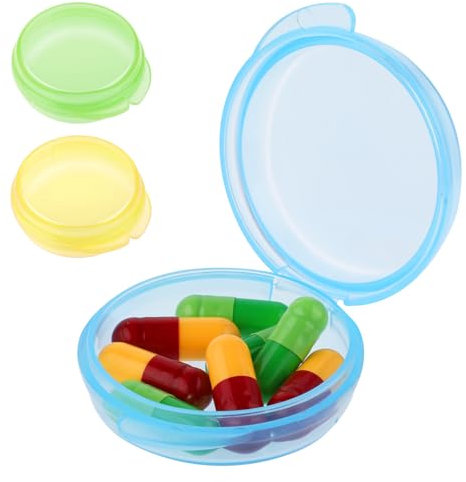 ElevateTech 3 Stück Kleine Aufbewahrungsbox für Handtasche, Tägliche Pillendose, BPA-frei, tragbar, Medikamentenaufbewahrungsbox (Blau, Grün, Orange)