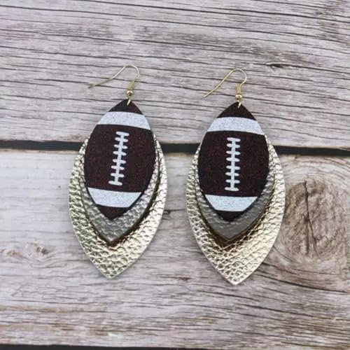 American Football Triple Leaf Leder Layering Sport Ohrringe Statement Schmuck-Roségold