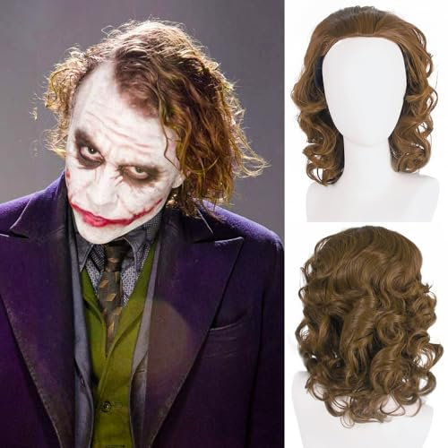 PORSMEER Perücke Herren Braun Clown Cosplay Kostüm Zubehör Lockig Kurz für Kostümparty Halloween Karneval Party (Joker Perücke-Braun)