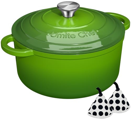 Umite Chef Dutch Oven Topf aus emailliertem Gusseisen mit Deckel, robust, Kochgeschirr zum Brotbacken, Schmoren, Eintöpfe, Braten, Hochzeitslisten Ideen und Geschenke, Grün