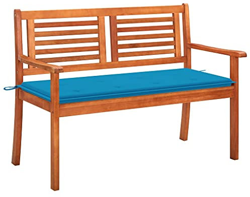 Homgoday 2-Sitzer-Gartenbank mit Auflage Blau Sitzbank Balkonbank Terrassenbank Ruhebank Gartenmöbel Parkbank Bänke für Garten Balkon 120 cm Massivholz Eukalyptus