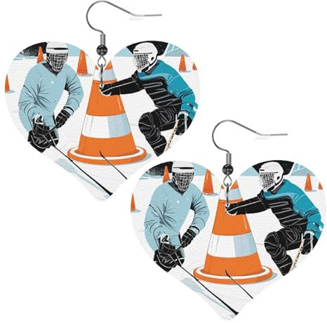 Ohrringe aus Leder mit Eishockey-Muster, modisch und vielseitig, hypoallergen, Einheitsgröße