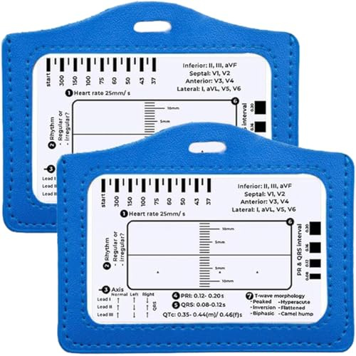 COYUN 2 Stück Ecg 7 Step Ruler, Ekg Lineal, Ekg-Referenztools, Ekg Lineal Mit 7 Schritten, Ekg Pocketcard Set, Ekg Messkarte, Ideales Hilfsmittel für Familien, Studenten, Sanitäter - mit Kartenhalter