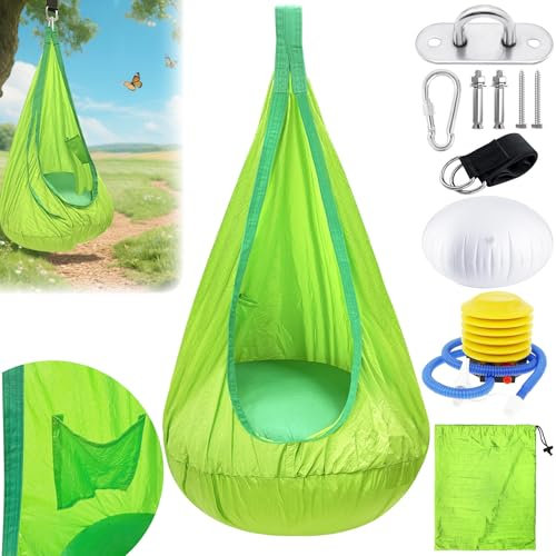 VEEKAY Hängehöhle,Pod Schaukelsitz,Pod Swing Seat mit Aufblasbarem Kissen,Sensorischer Schaukelstuhl mit Tasche,Tragbarer Hängesessel Schaukel,Hängehöhle