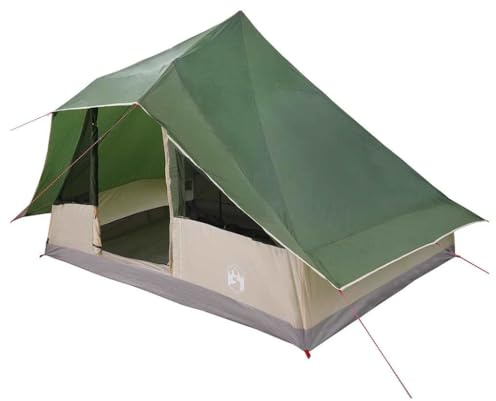vidaXL Family Tipi Tent Folding with Roof Green 364 x 281 x 257 cm, Family Tent, Waterproof Camping Gear, Adventure, Hiking, Summer Lodge, Tipi, Portable Emergency Shelter