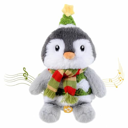 Edencomer Pinguin Kuscheltier - Singender Sprechender Nachsprechen Kinder | Musikinteraktives Plüschtier mit Wiederholungsfunktion für Gesprochenes, Ostern Geschenke für Kinder
