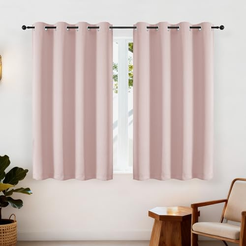 Simplebrand Kurzer Rosa Vorhang Abdunkelnd mit Ösen, Ösenschal Vorhänge Kurz Modern 137×140cm(H×B) 2er Set für Küchenfenster Blickdichte Gardinen, Thermovorhang gegen Kälte