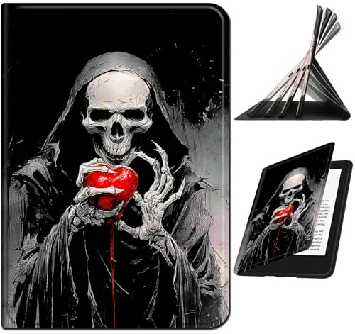 RWUTYTIUL for iPad 9th/8th/7th Generation 10.2 Inch (2021/2020/2019 Release) Case, Shockproof Smart Protective Multi-Angle Viewing Tablet Cover for Women Men with Auto Sleep/Wake, Red Heart Skull