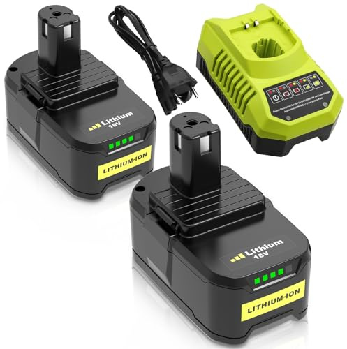 2 pièces 8000mAh Remplacement pour Ryobi Batterie 18V + Chargeur P117 pour P108 P107 P122 P104 P102 P105 RB18L50 RB18L40 RB18L25 RB18L15 RB18L13