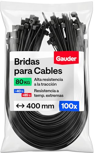GAUDER Fascette nere (80 kg resistenza) - Extra forti e lunghe per gestione cavi, recinzione, giardino, cantiere & officina - Resistenti UV per esterni (100 pezzi - 400 mm x 8,8 mm)