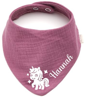 Personalisiertes Dreieckshalstuch aus Baumwolle/Musselin | Einhorn mit Namen | Halstuch für Jungen, Mädchen | Viele Farben