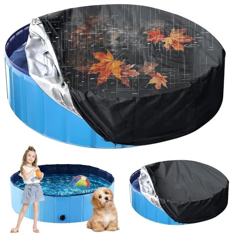 DAJASD Poolabdeckung Rund, Große 160 cm x 30 cm Hundepool Abdeckung, wasserdichte Faltbarer UV Beständiges, Abdeckung für Hundepool, Schwimmbadabdeckung mit Kordelzug für Hund und Kinderpool
