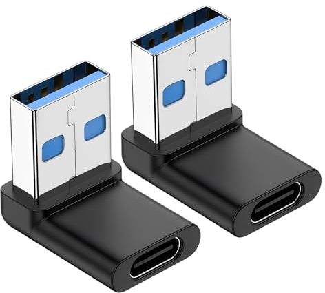 Dewlawn 90 Grados Adaptador USB C a USB 3.0 En Ángulo, Adaptador OTG USB-C Hembra a USB-A Macho, 5 Gbps Transferencia de Datos para Computadoras Portátiles Tabletas Teléfonos Disco Duro, 2 Piezas