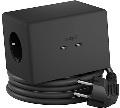 Brennenstuhl Hugo! ONE 2nd Gen. Steckdosenwürfel mit USB C 20W PD | Wireless Charger, Steckdosenleiste USB C, Touch-Schalter, induktive Ladestation mit 2m Kabel, deep black