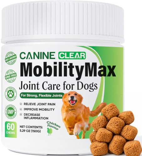 Canine Clear MobilityMax Plant-Powered Joint Supplement for Adult Dogs Aged 6+ - Hip and Joint Care with Glucosamine, Hyaluronic Acid, Turmeric and Green-Lipped Mussel - 60 Soft Chews Chicken Flavour