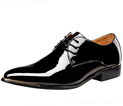 wealsex Scarpe Uomo PU Pelle Verniciata Derby Basse Oxford Business Scarpe di Cuoio (Nero,47)