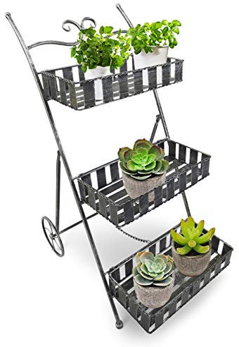 Outsunny Fioriera da Balcone a 3 Ripiani con 2 Ruote, Porta Piante per Giardino in Metallo 53x39x78cm Nero