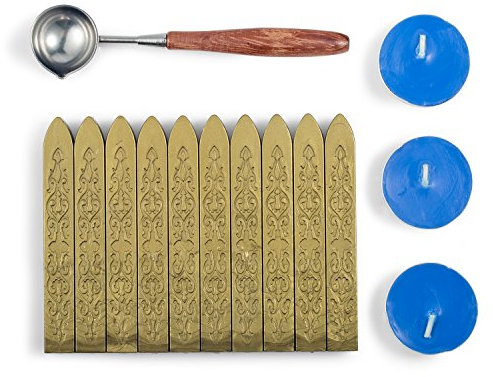 Mceal Siegellack-Set mit nicht-dochtigem Magic Arrow-Siegellack, Retro-Rosenholzgriff, Wachssiegel-Löffel und Kerzen, 14 Stück (Olivgrün)