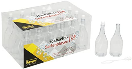 Idena 10133998 - Hochzeits-Seifenblasen Set, 24 Stück, je 28 ml, Sektflaschen-Form