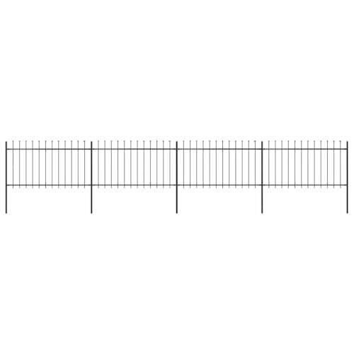 vidaXL Garden Fence Spear 6.8x1m Outdoor Panels Barrier Border Decorative Landscape Privacy Edges Black Steel Rust-Resistant Metal