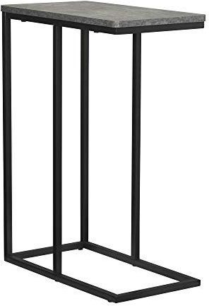 Household Essentials Schmaler Beistelltisch aus Schiefer, C-förmiger Metallrahmen und rechteckige Tischplatte aus Kunstbeton, Grau