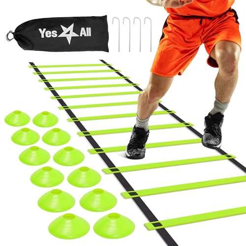 Yes4All HBNV Koordinationsleiter, K. 12 Sprossen + 12 Kegel + 4 stahlpfähle-5.1 M-Lime, 5.1M