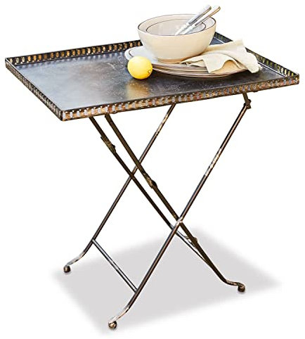 Loberon Klapptisch Nieves, verzierte Platte im Tablett-Look, platzsparend verstaubar, mit Antik-Finish veredelt, Indoor & Outdoor einsetzbar, Beistelltisch, Gartentisch, Eisen, antikschwarz