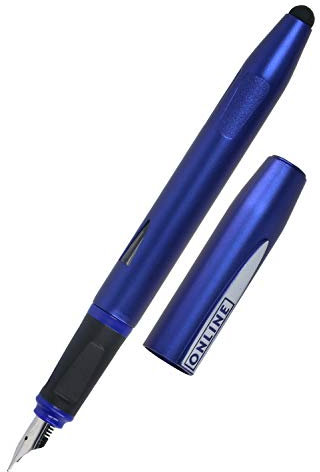 ONLINE Schreiblern-Füller Switch Starter, Anfänger-Feder für Rechtshänder, ergonomischer Patronen-Füller für Schüler, Stylus-Tip für Schreibübungen auf Tablets, Standard-Tintenpatronen, Bright Blue