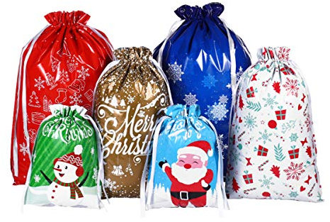 Cabilock 30 Stück Weihnachtliche Geschenktüten mit Kordelzug, Geschenktüten Weihnachten Groß, 3 Größen, Weihnachtsgeschenkverpackung, Weihnachtsdekoration